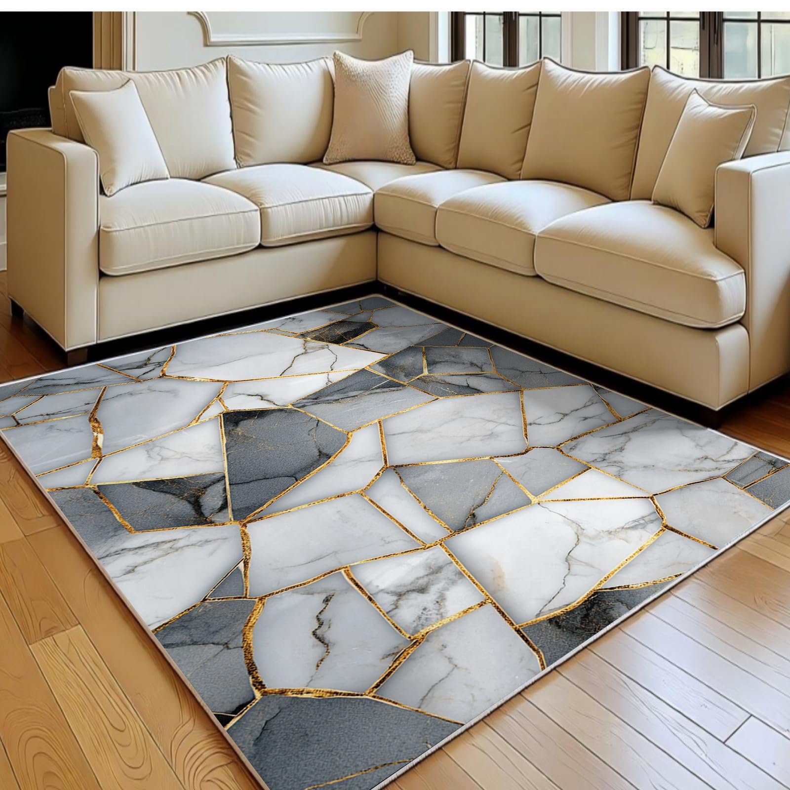 Grand tapis blanc effet marbre 140x200 cm pour intérieur chic