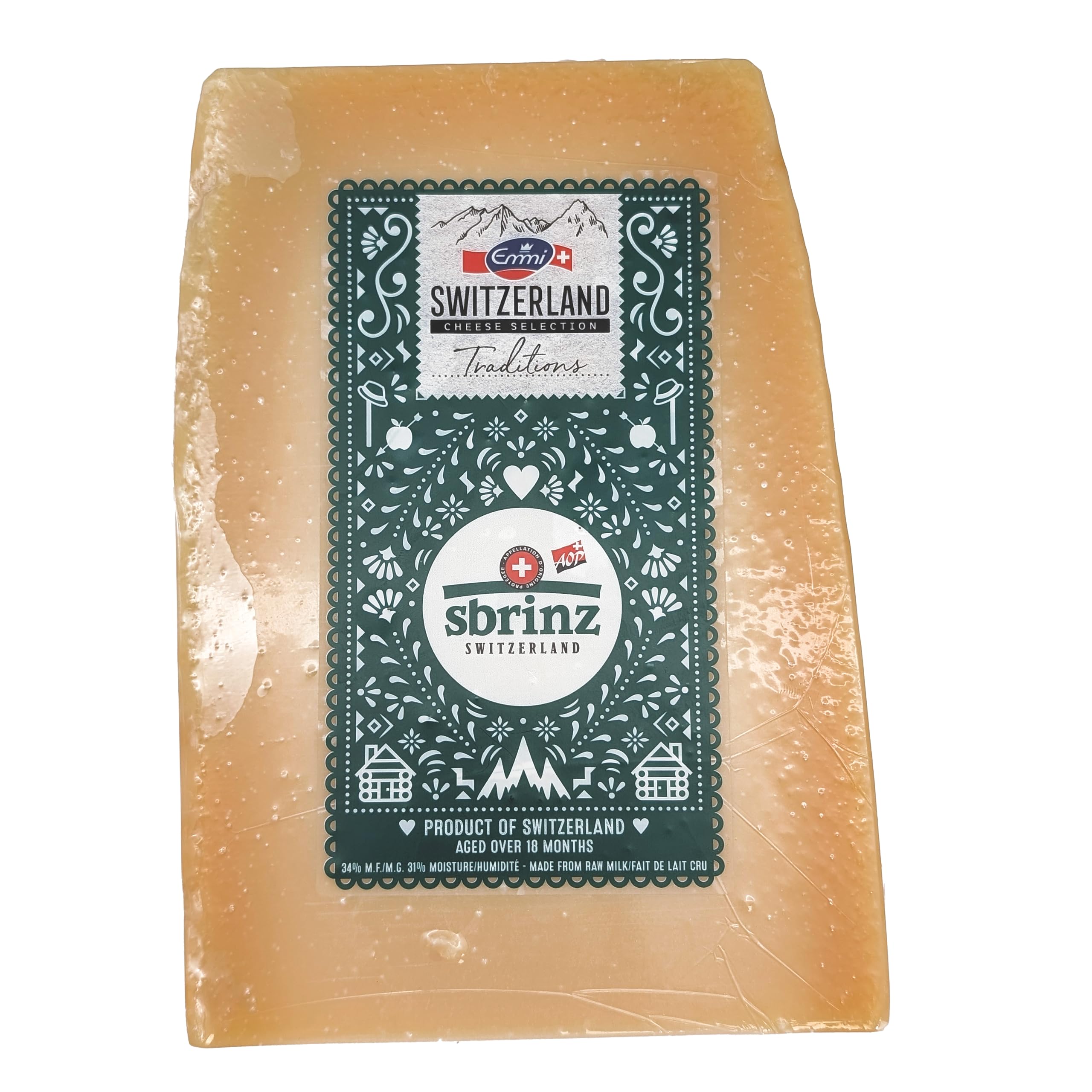 Emmi Sbrinz Schweizer Hartkäse AOP 2,3 kg Rohmilchkäse, laktosefrei, über 18 Monate gereift, für Carbonara, Ofenlasagne, Pasta, überbackene Ofengerichte & Carpaccio, Produktion in der Schweiz
