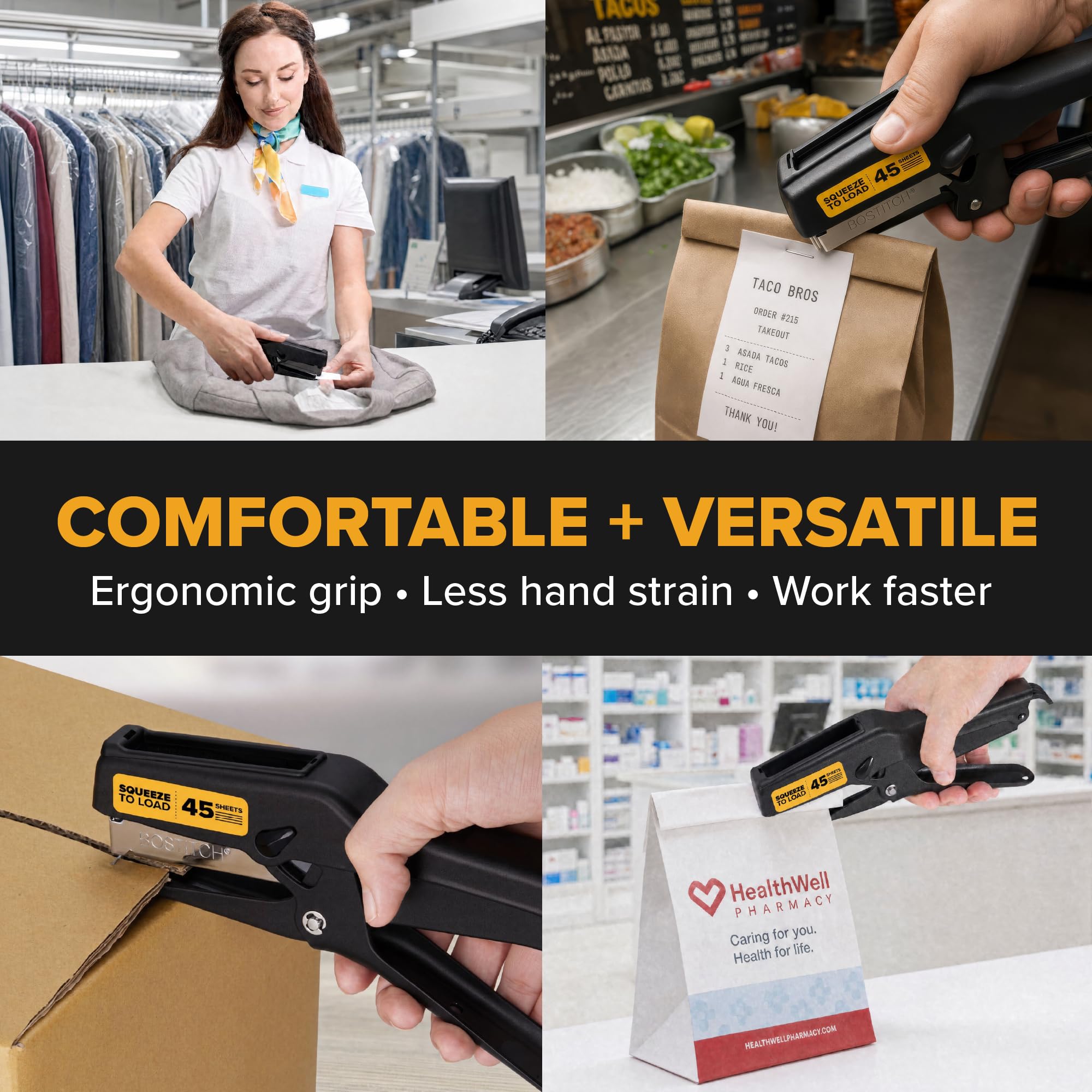 Bostitch B8 - Grapadora de alicates resistente, capacidad de 2 a 45 hojas, tecnología sin atascos, construcción totalmente metálica, capacidad de grapas 210 de tira completa, utiliza grapas B8