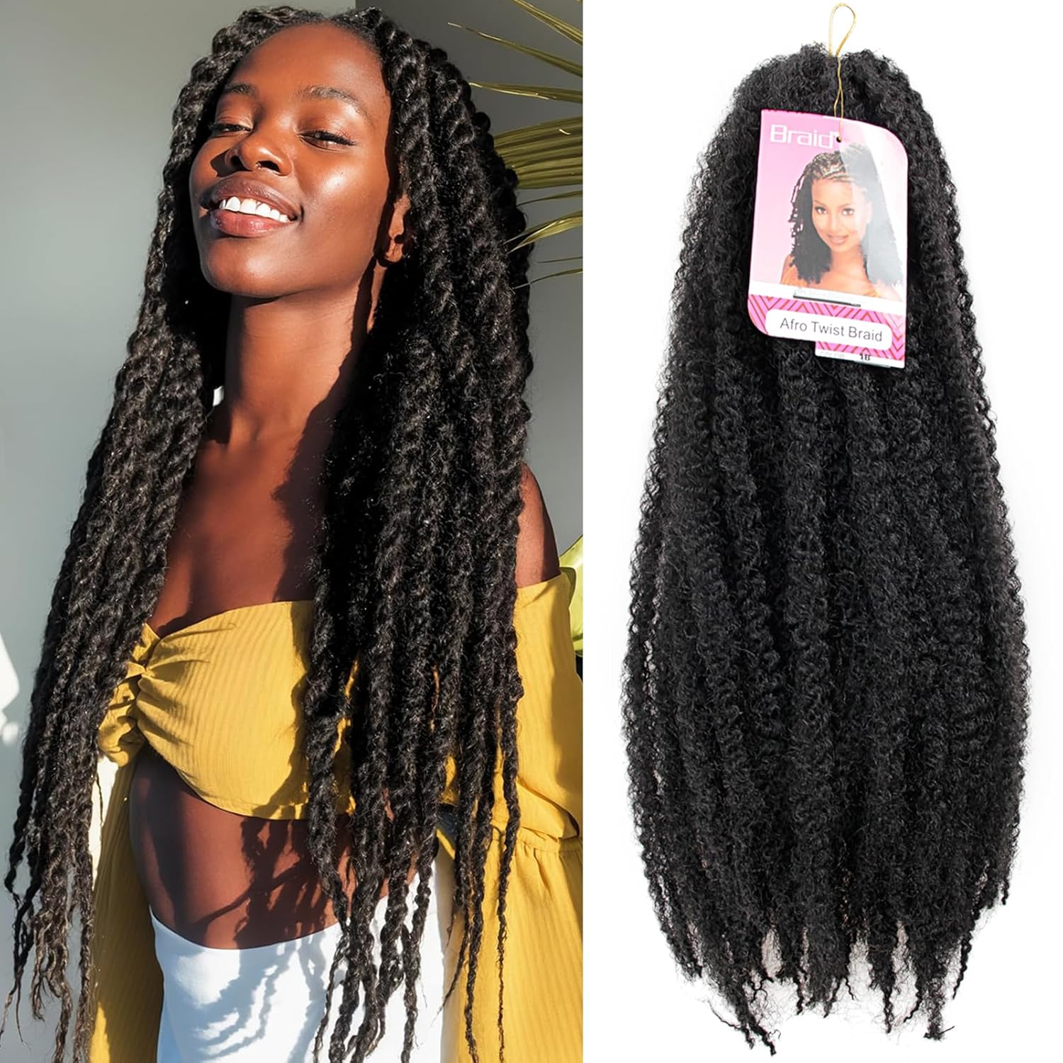 Afro Kinky Twist Crochet Hair Braids Marley Braid Hair 24inch Senegalese Curly Crochet Synthetic Braiding Hair (6Packs,#1B) #1B 24 Inch