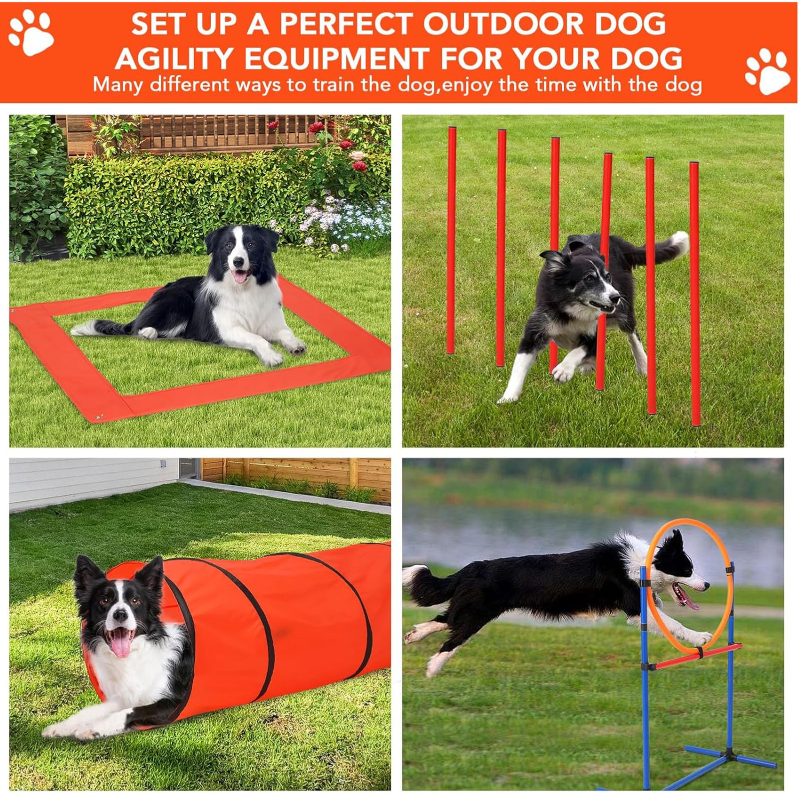 Hundetrainingsgerät-Set mit Tunnel-Reifenspring-Hürdengeflechtstangen für Indoor-Outdoor-Hinderniskursspiele