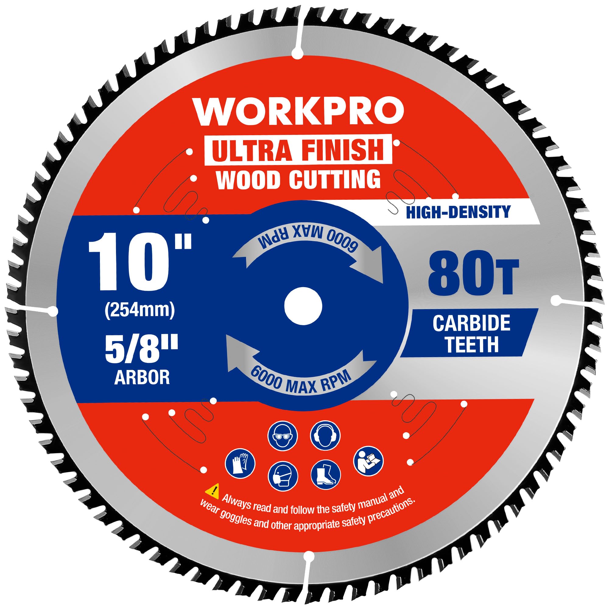 workpro 10 inch woodworking circular saw blade, 80t ultra fine finish cabinetry, thin kerf(1.8mm), carbide tipped, atb tooth, 1-pack