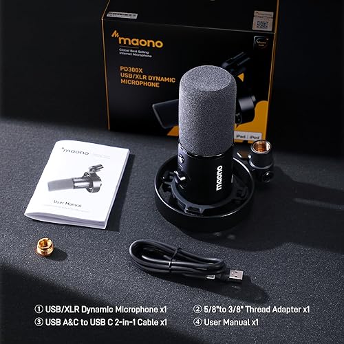 Miniatura 9 de MAONO Micrófono dinámico XLR USB para grabación de podcasts para grabación vocal, creación de contenido, estudio en casa, voz en off, con 192 kHz24
