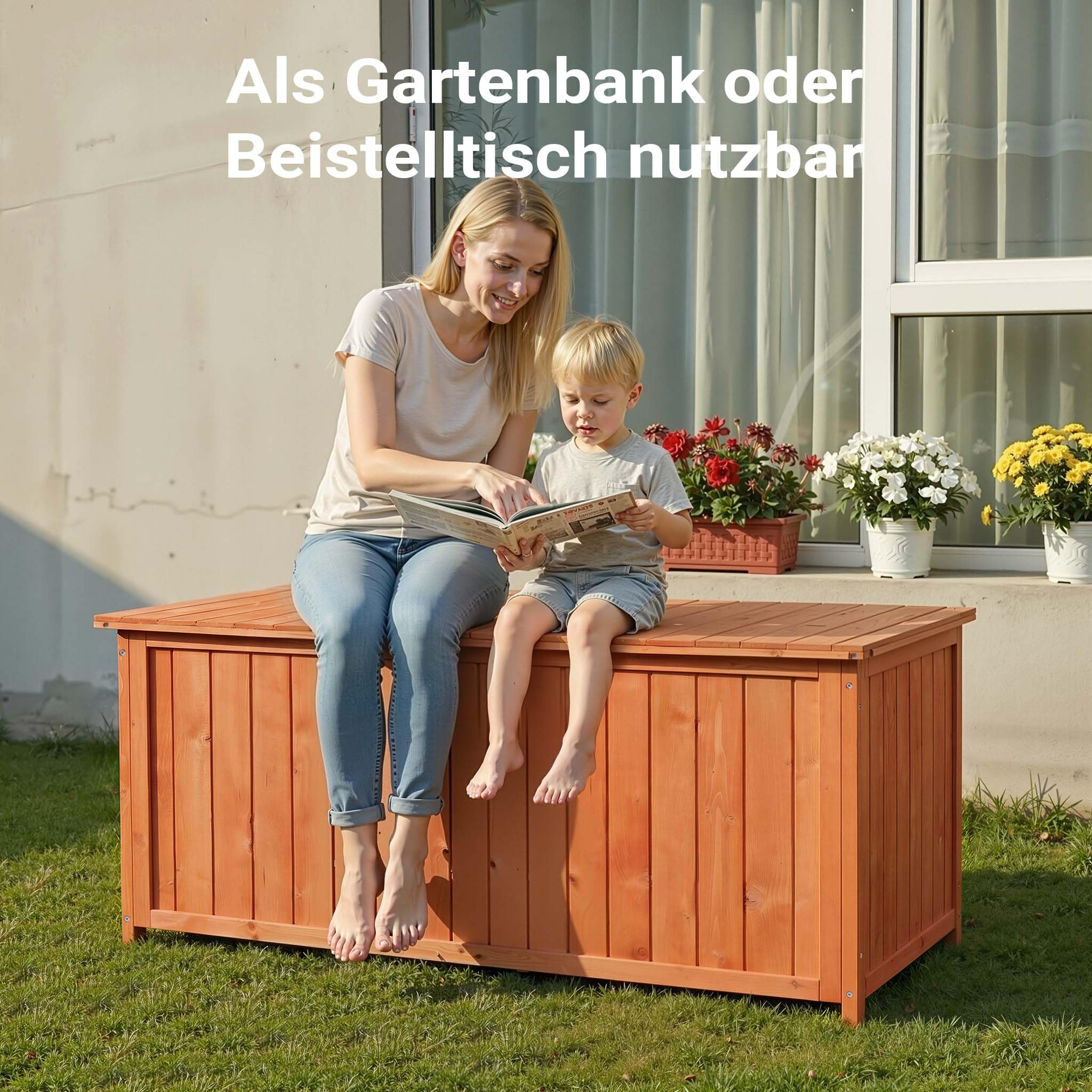 Wiltec Gartenbox aus Holz 127 x 55 x 60 cm Aufbewharungsbox mit Deckel Gartenschrank für Geräte Spielzeug Kissenbox Auflagenbox Fichtenholz