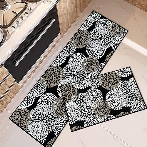 Juego de 2 alfombras y tapetes florales de cocina antideslizantes, lavables, color blanco y negro para piso, alfombra de camino de cocina con disponible en Yaxa El Salvador