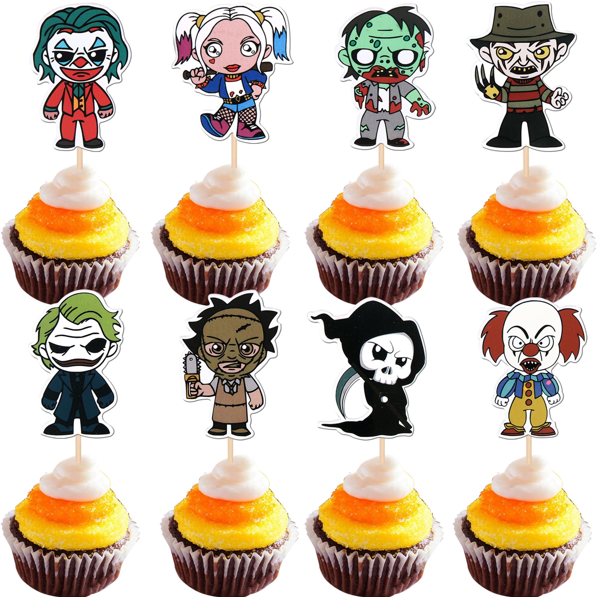 32 Stück Fantasy-Horror Cupcake Toppers – Manga & Cartoon-Charaktere Für Halloween, Geburtstag, Babyparty, Kuchen-Deko