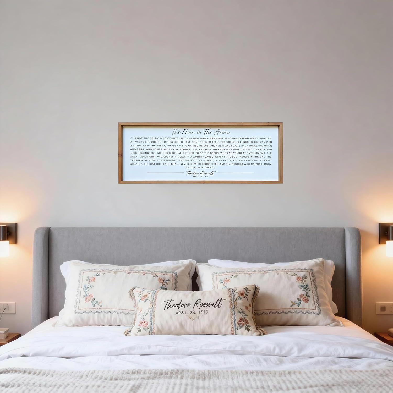 The Man in the Arena Framed Wall Art for Men, Motivational Inspirational Office Decor, Wood Frame, Theodore Roosevelt Quote, 32x12 Inch