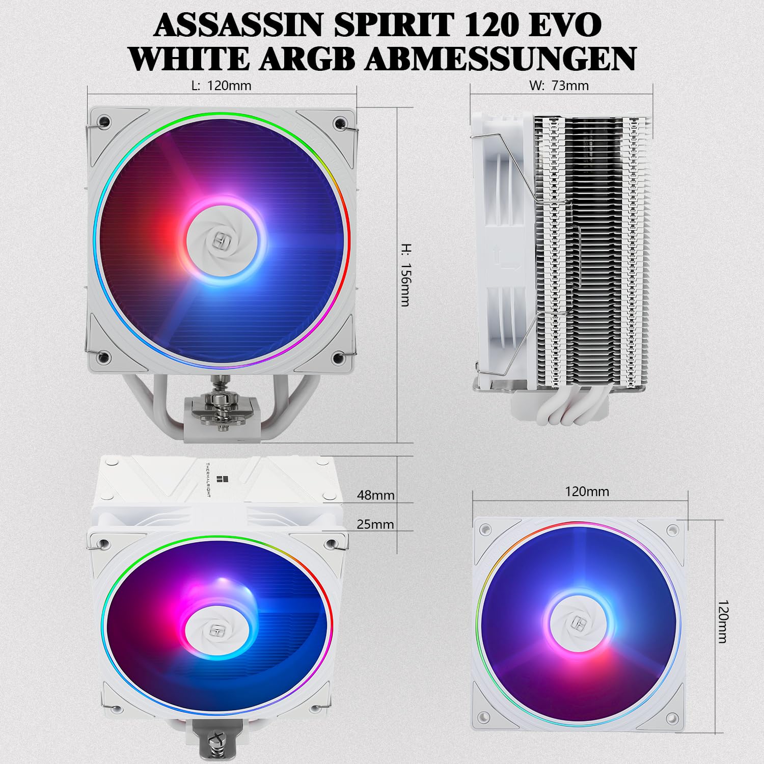 Thermalright Assassin Spirit 120 EVO Refroidisseur de processeur ARGB blanc, 4 caloducs, avec ventilateur TL-S12W-S PWM silencieux, compatibilité AMD, AM4, AM5, Intel 1700, 1150, 1151, 1200