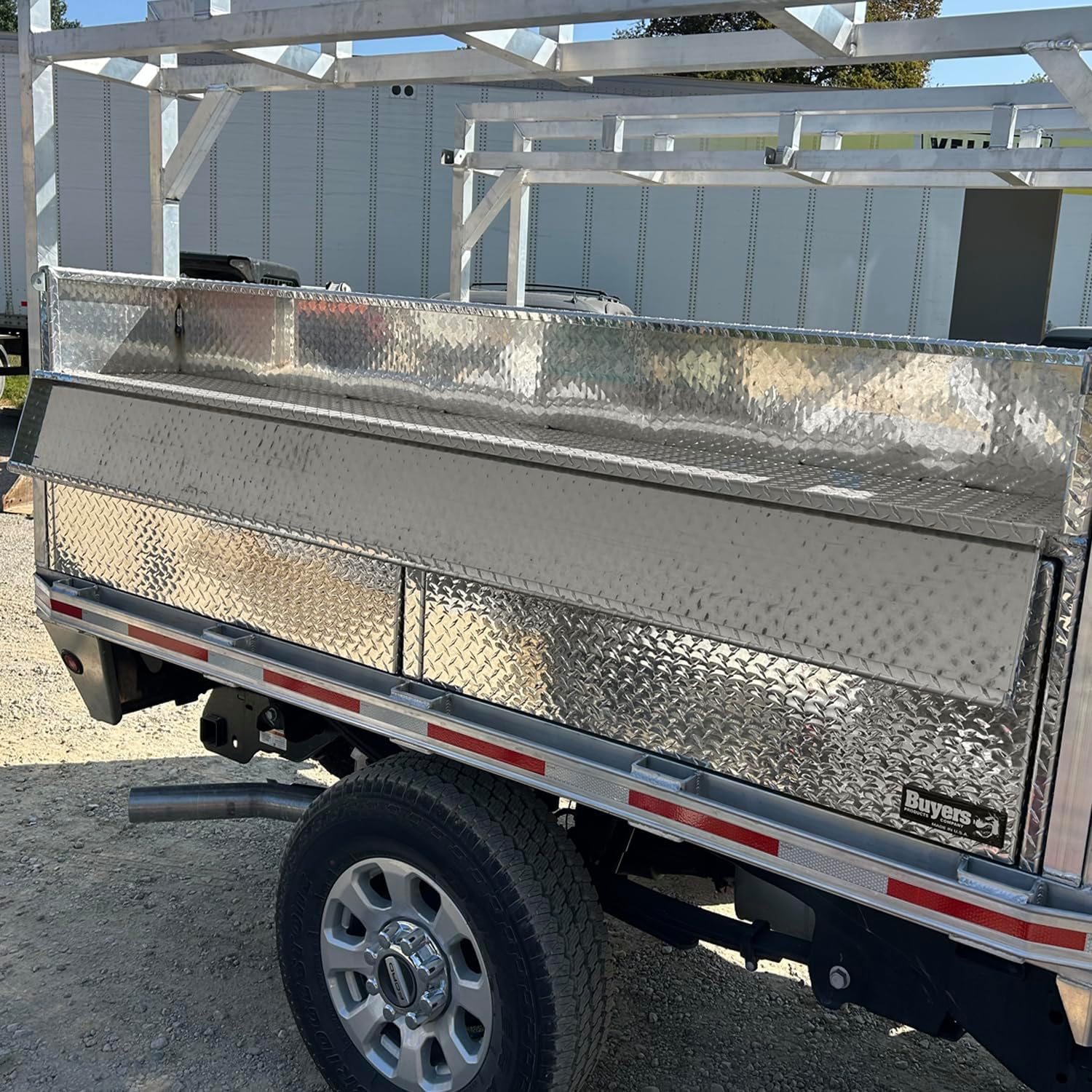 Buyers Products 1744196 Heavy-Duty Aluminum Diamond Tread Cargo Basket – 9.5x18x96 Open-Top with Drop Door for Trailer & Truck Storage