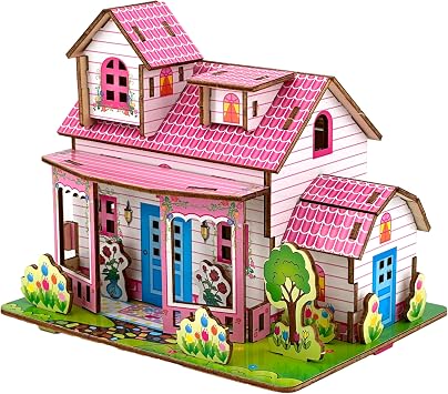 3D Puzzles for Adults, Log Cabin DIY Wooden House Model Kits for Adults to Build, Country Cottage Building Model, 3D Jigsaw Brain Teaser Puzzle, Dollhouse SGG