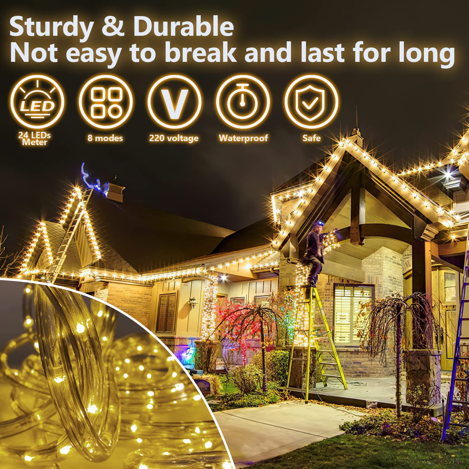 LED Lichtschlauch,6-Std.-Timer,8 Lichtmodi, | LEDs,220 V,flexibel,knickarm,8 Modi,6-Std.-Abschaltung,Speicherfunktion,für Innen/Außen;Steuergerät trocken halten