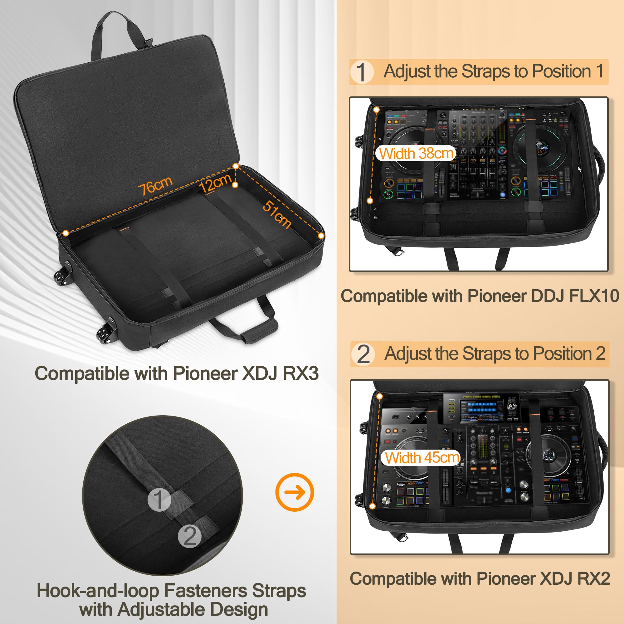 Rexmica Borsa da Trasporto per Controller DJ con Ruote, Compatibile con Pioneer XDJ RX2/ XDJ RX3/ XDJ-RX/DDJ-FLX10/ DDJ REV7/ DDJ 1000SRT, Zaino con Ruote Imbottito con 2 Tasche per DJ Mixer Accessori