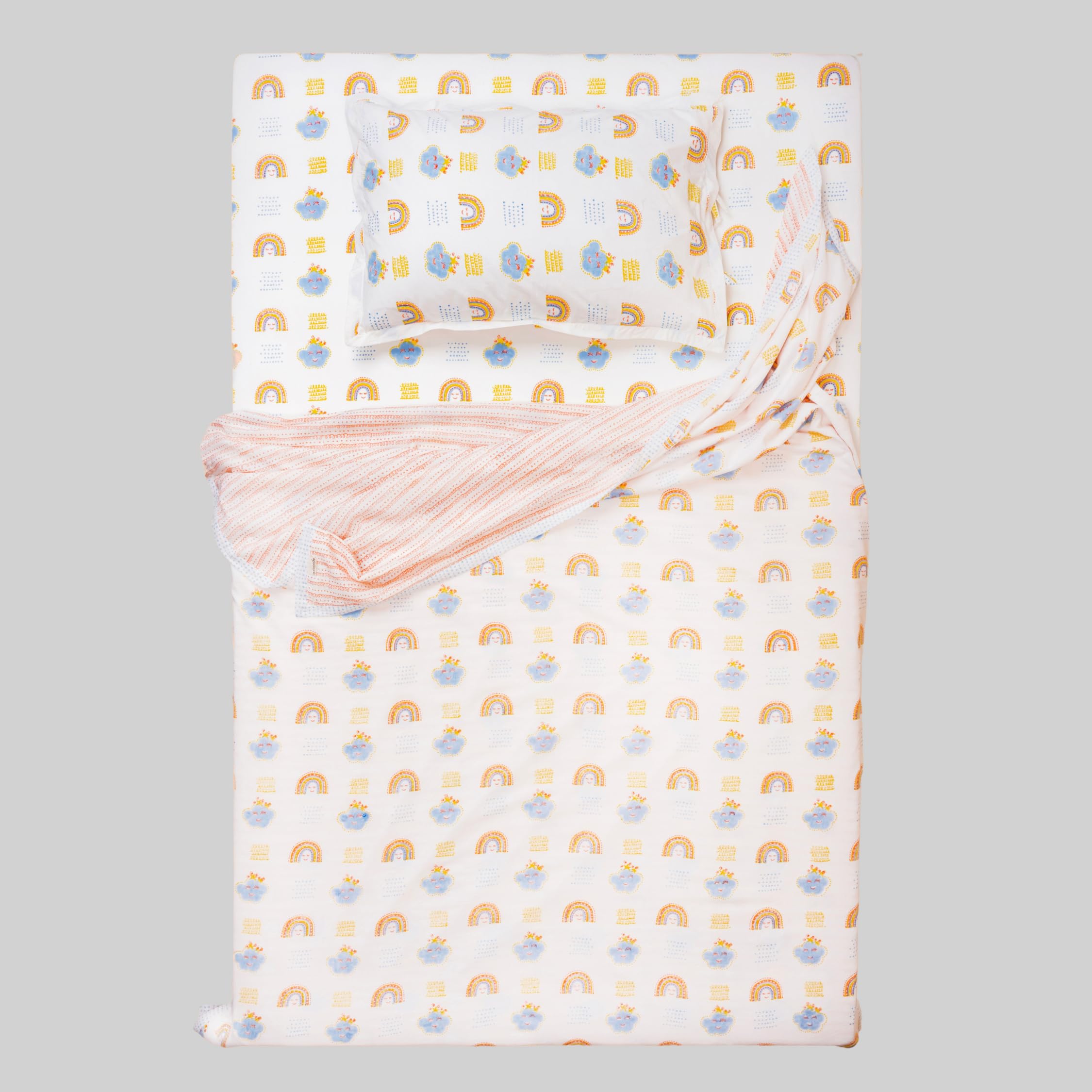 Gudgoodie 100% Cotton Muslin Dohars - 3 Layered Reversible Blanket for Summers/Winters | Lightweight & Breathable | Baby & Toddler (42x42 inch), Rainbow Dreams Design 4