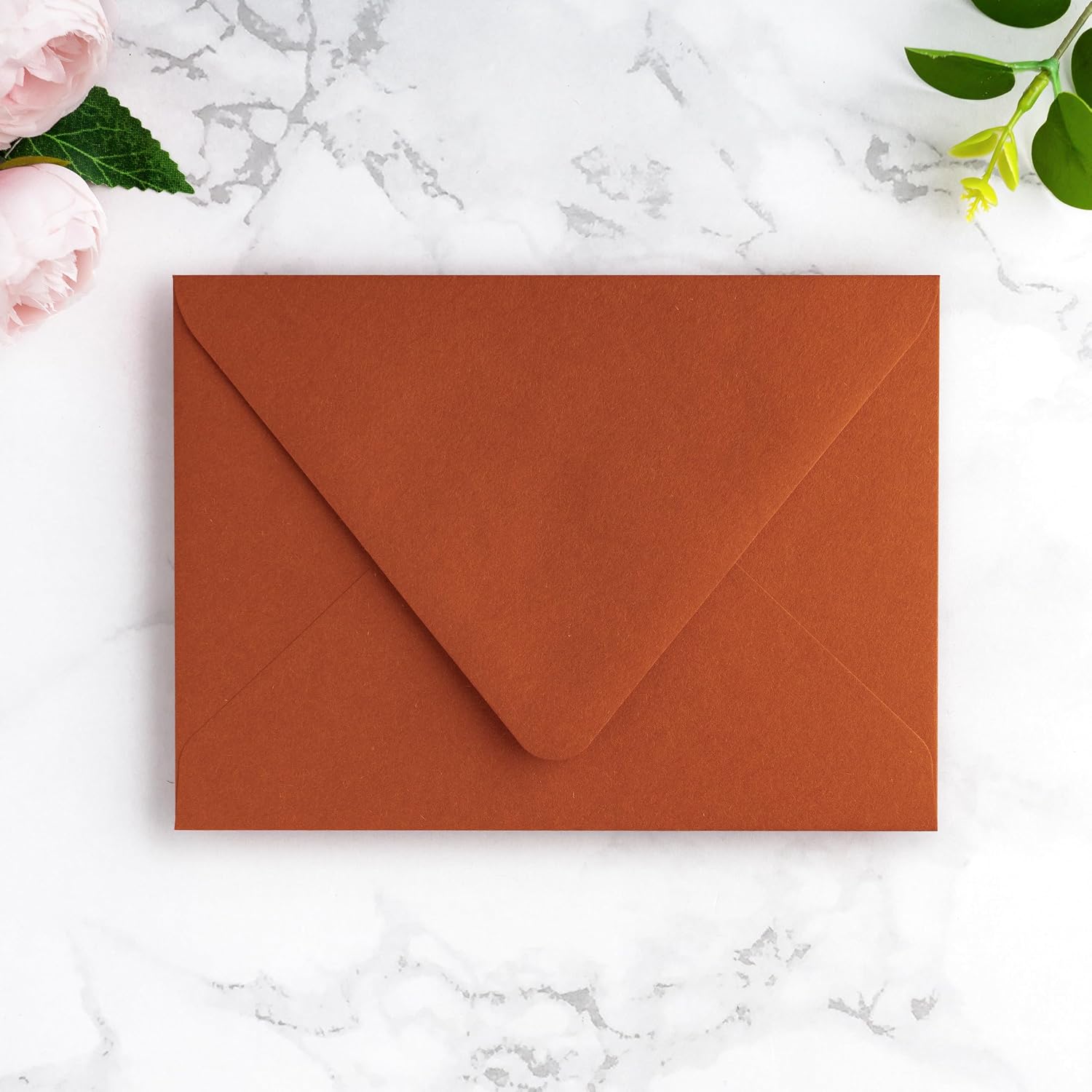 PONATIA 50 PCS/Pack A7 Envelopes, Euro Flap 5x7 Envelopes for Wedding Invitations, Greeting Cards, Acrylic Invitations, Photos, Postcards, Christmas Mailing 5.25 x 7.25 inches (Burnt Orange)
