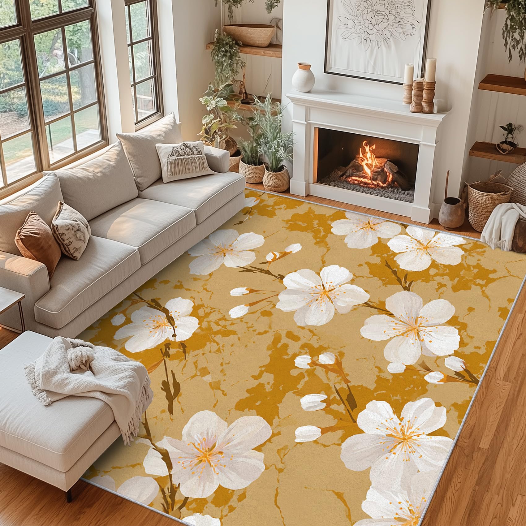Tapis salon fleurs de cerisier 160x230 cm moquette douce