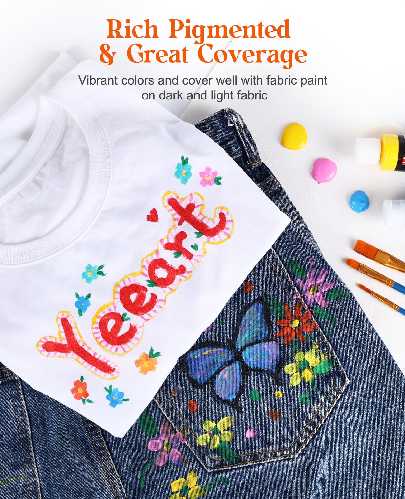 Pintura para tela, juego de pintura permanente de tela suave de 30 colores para ropa en botellas (60 ml) con 10 pinceles, paleta, suministros de arte de pintura textil no tóxica para ropa