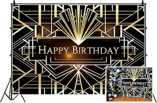 Leyiyi Telones de fondo de fotografía de lujo de 6 x 4 pies, diseño geométrico de lujo de los años 20, fondo negro y dorado, cartel de fondo de