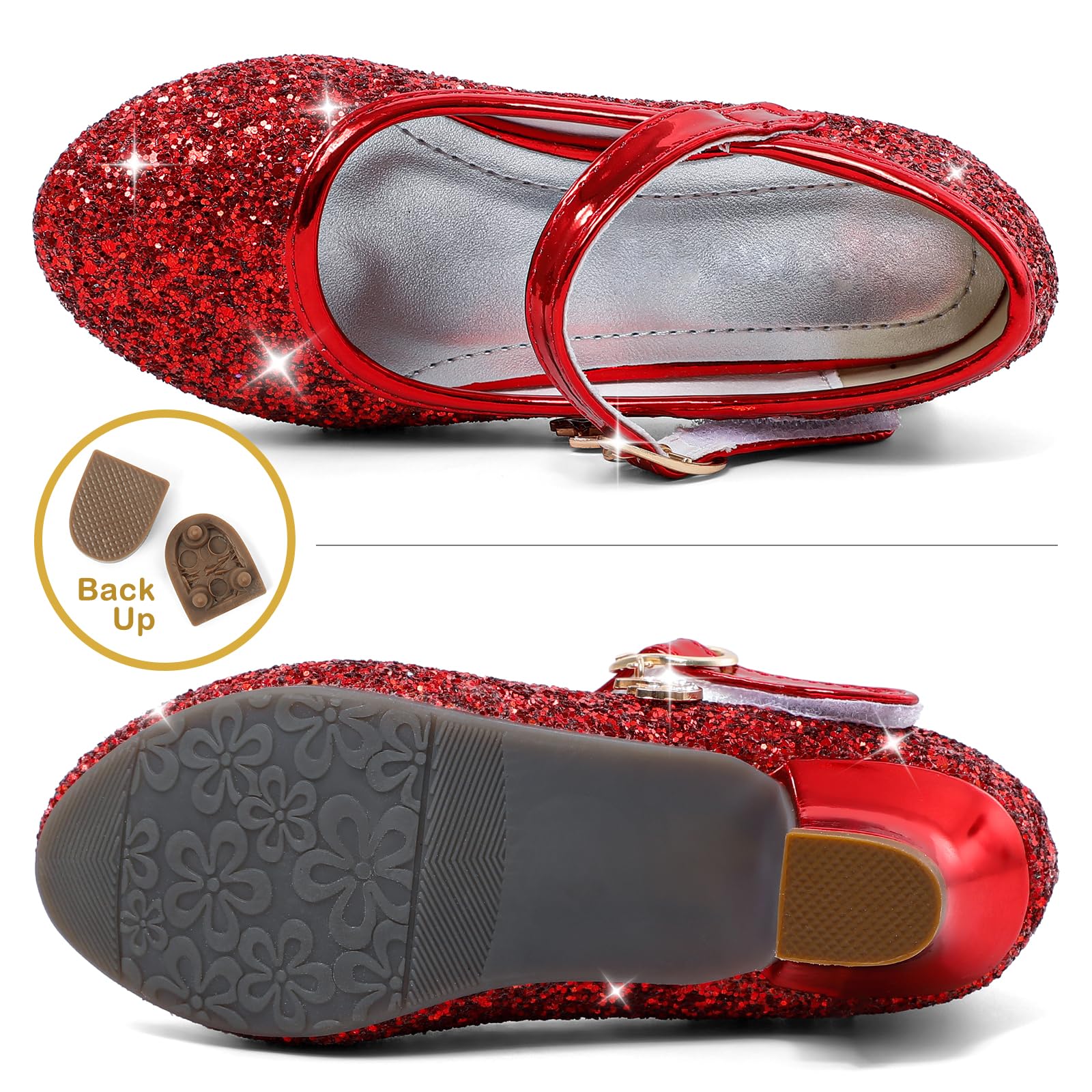 5-10 Ans Chaussures Princesse Filles Paillettes Ballerines Mary Jane à Talon Scintillantes pour Enfant