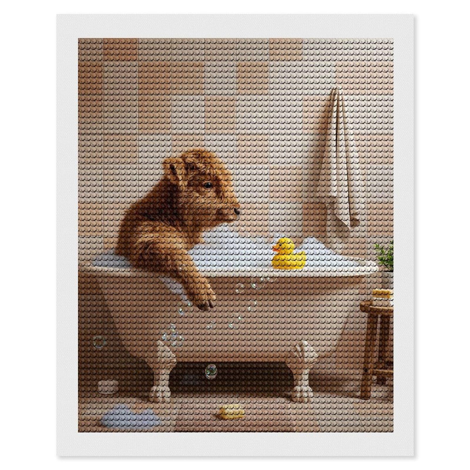 Junmoney Cow in Bathtub DIY Diamond Art Canvas Kit 16"x20", Winter Craft, Mindful Craft Project, Aesthetic Room Decor, Decor Project