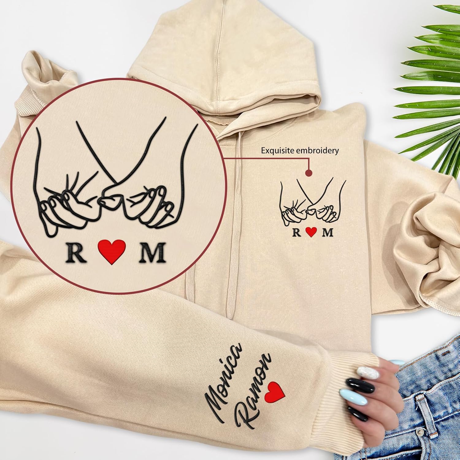 Custom Embroidered Matching Couple Hoodie & Sweatshirt, Personalized Gift for Girlfriend Boyfriend Valentines Day Birthday Christmas Anniversary - Image 3