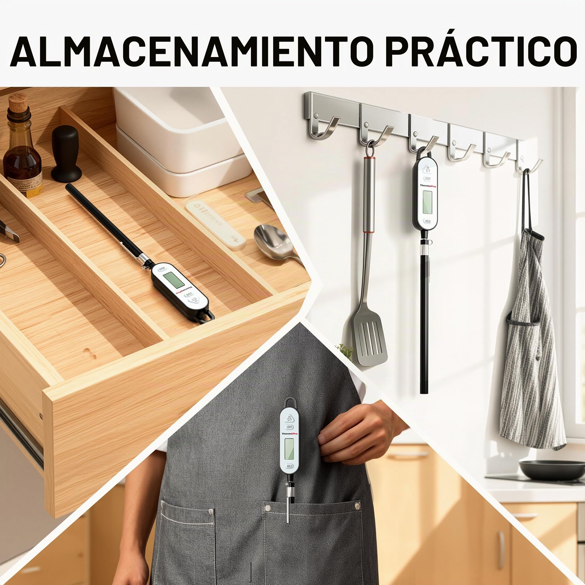 ThermoPro Termómetros digitales para carne, termómetro para alimentos con retroiluminación y función de bloqueo, sonda impermeable con botón ℃/℉, para cocinar, barbacoa, mermelada, aceite y agua