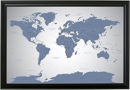 Vista 56 de Canvas - Personalized Blue Ice World Push Pin Travel Map with Black Frame 1. Cartel de lona enrollada