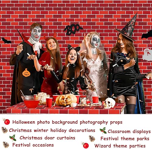 Miniatura 4 de Rollo de mantel de pared de ladrillo rojo de 100 pies x 54 pulgadas con cortador de diapositivas, estación de envoltura de fondo de fotos,