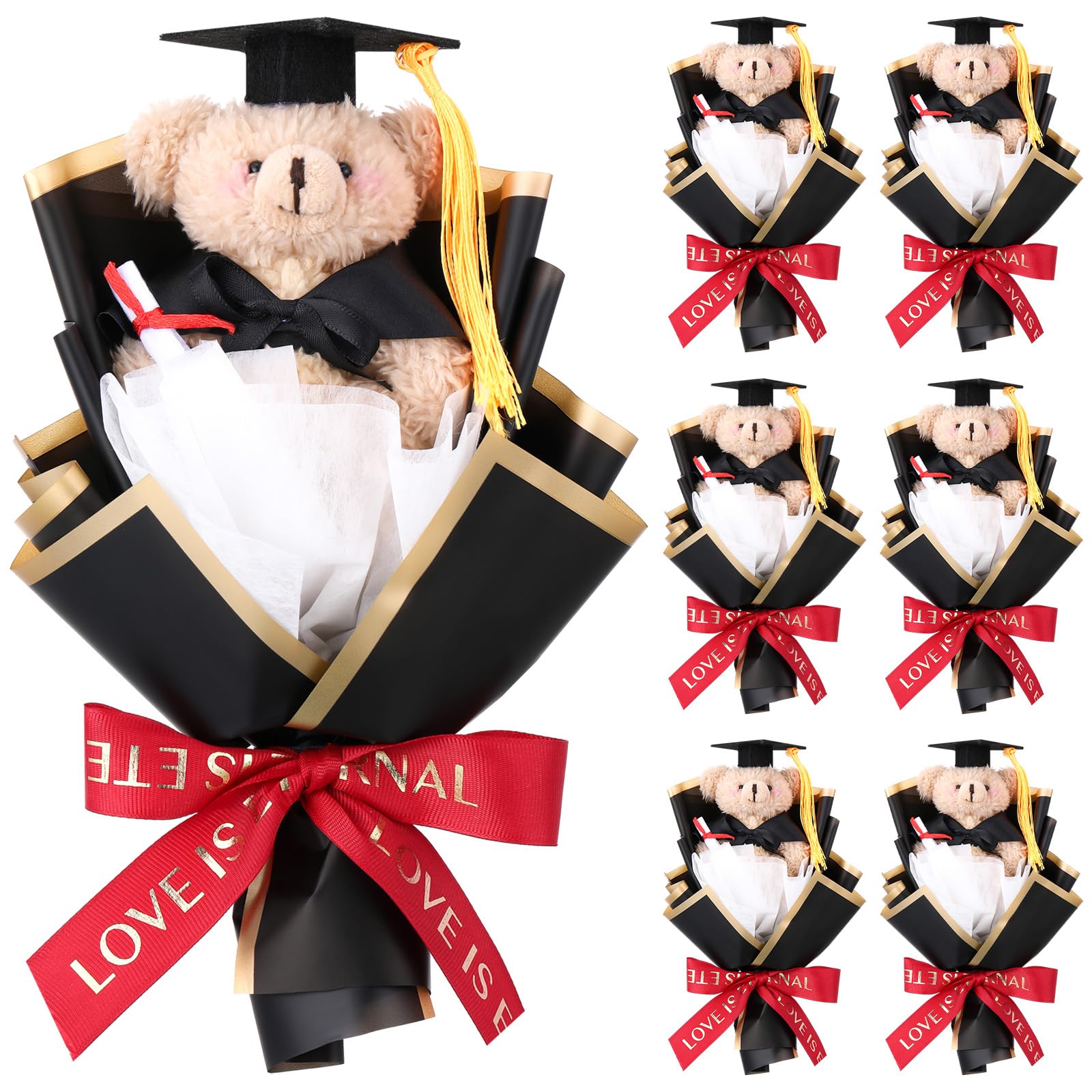 View 1 of **2 pcs**Briwooody 6 Pcs 2026 Graduation Flower Bouquet Gift Bulk Cute Graduation Plush Bear Bouquets Class of 2026 Grad Party Favors Supplies(Black,Bear)