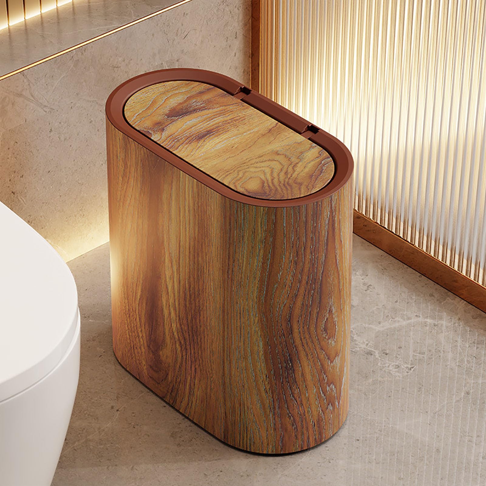 RZM Poubelle rectangulaire en bois avec couvercle basculant pour salle de bain ou salon Couleur : D 26,5 x 13 x 30 cm RZM Poubelle rectangulaire en bois avec couvercle basculant pour salle de bain ou salon Couleur : D 26,5 x 13 x 30 cm