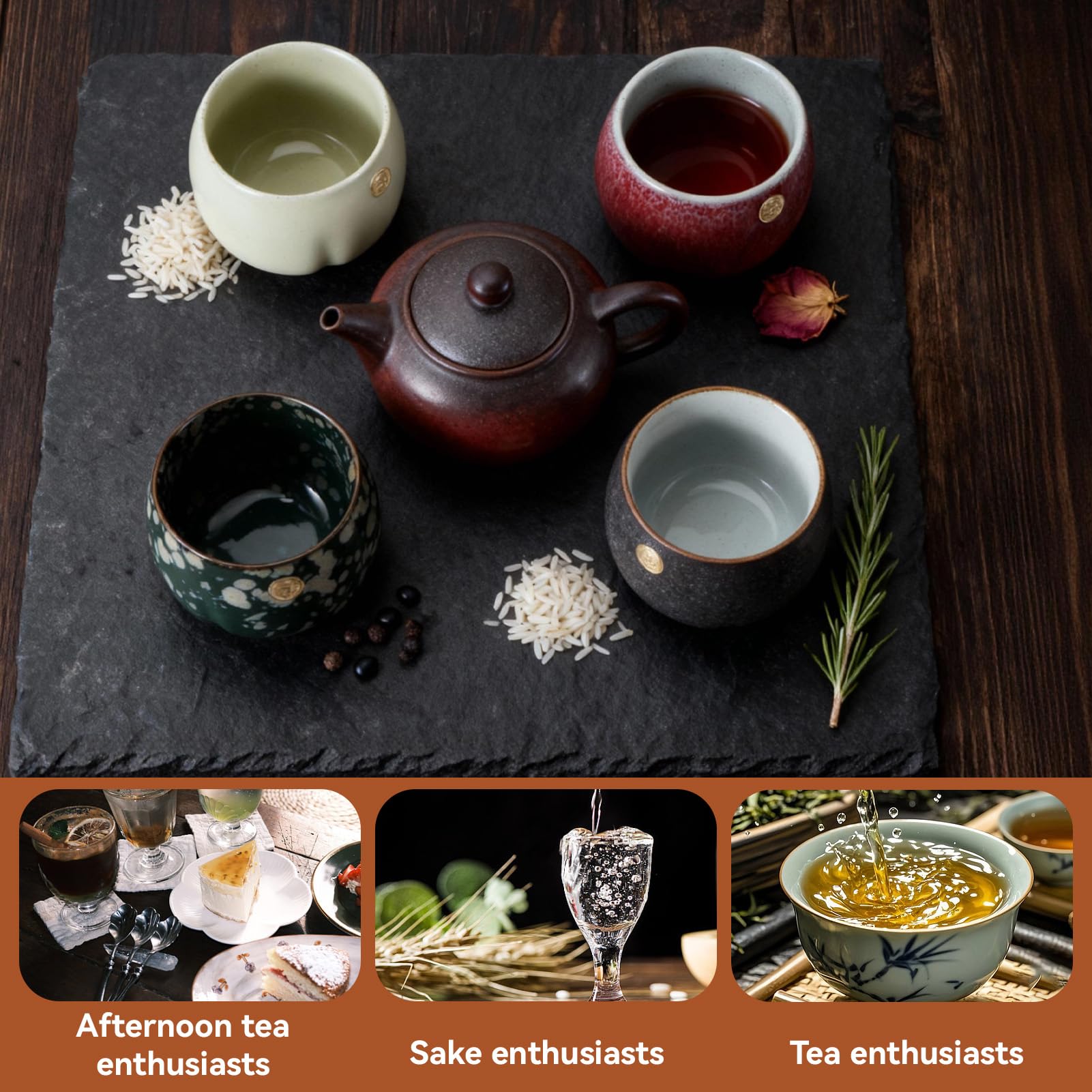 Japanische Teetasse, 4-teiliger Satz Keramikbecher Japanische Teetassen Set für Zuhause, Büro, Geschenke, Sake Cups Teetassen