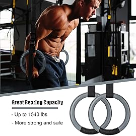 PACEARTH Gymnastic Rings Grey/Black/Orange/Green/Red 1100lbs Capacity with 14.76ft Adjustable Buckle Straps Pull Up Exercise Rings Non-Slip Rings for Home Gym Full Body Workout (Gray)