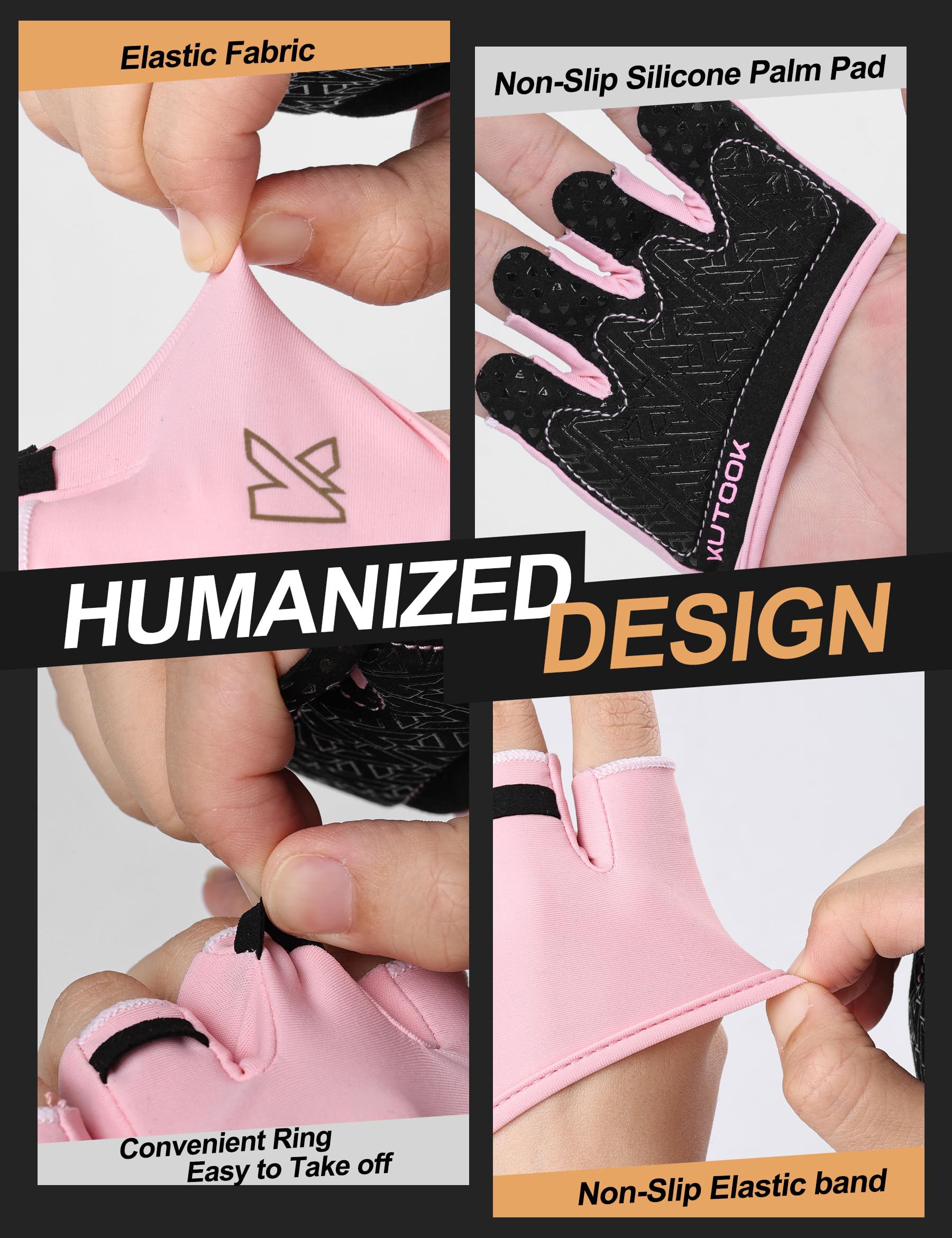 KUTOOK Gym Gloves Men Women Non-slip Breathable Fitness Gloves for Artistic Gymnastics Dumbbells Bodybuilding and Weight Lifting Unisex,Pink S - Image 4