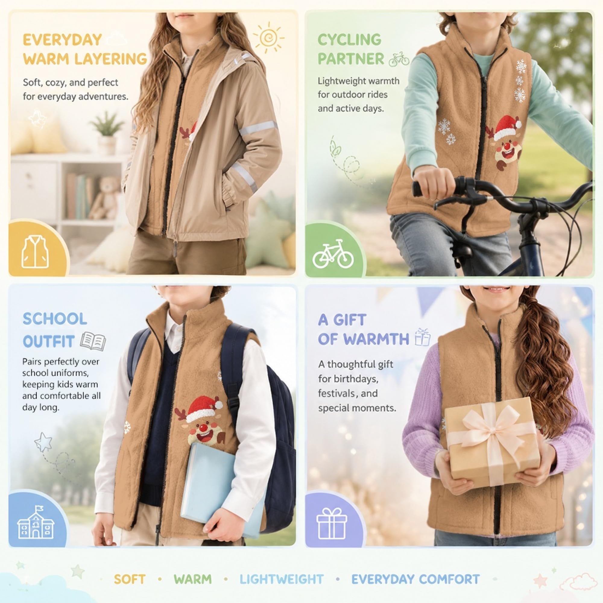 Amzbeauty Chaleco para niña y niño, abrigo de doble cara, estampado de