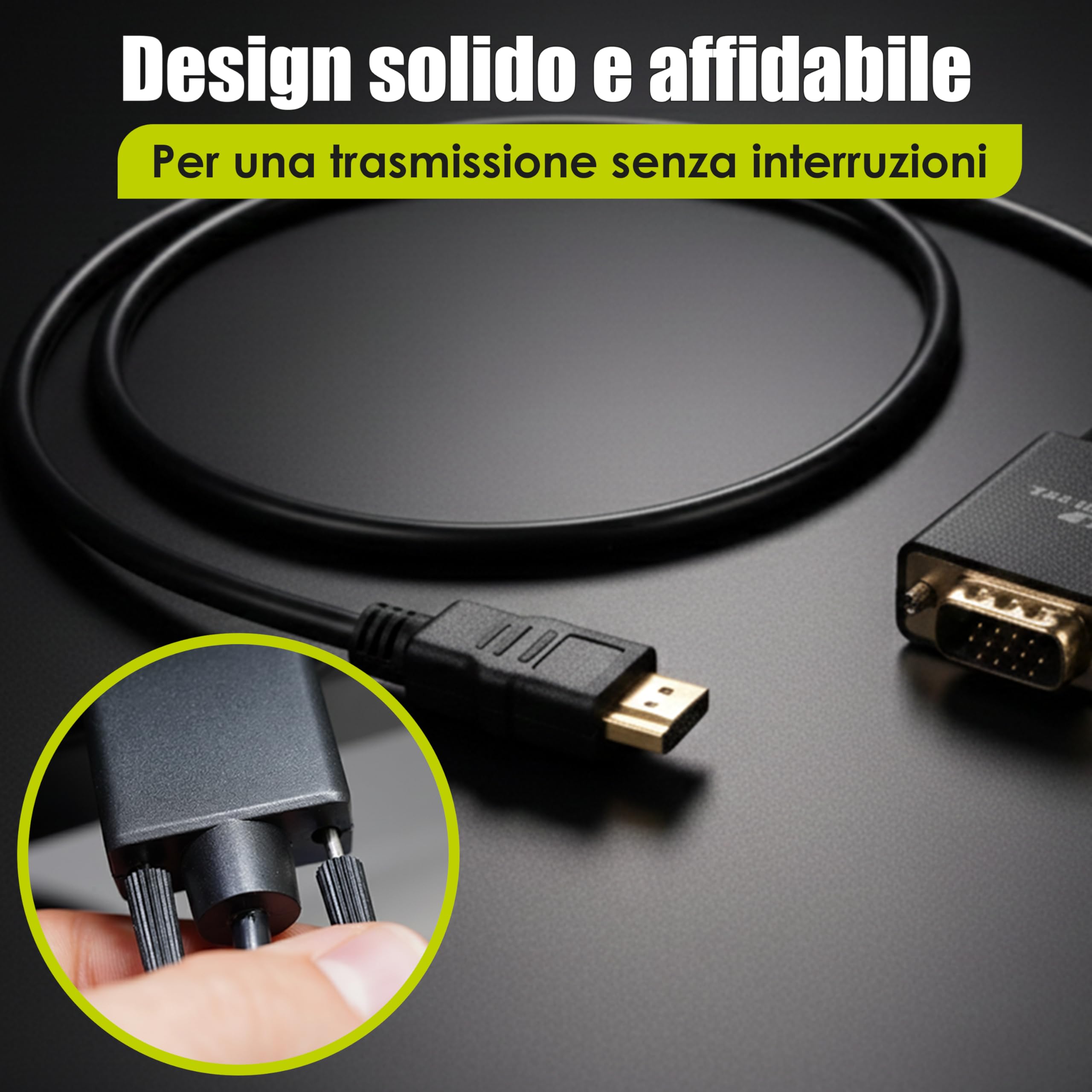 Generico Cavo Convertitore HDMI a VGA Unidirezionale, Adattatore HDMI VGA 1080p con Cavo 1m, Compatibile PC, Laptop, Console e Proiettore, Trasmissione Video Stabile - Non Compatibile con MacBook