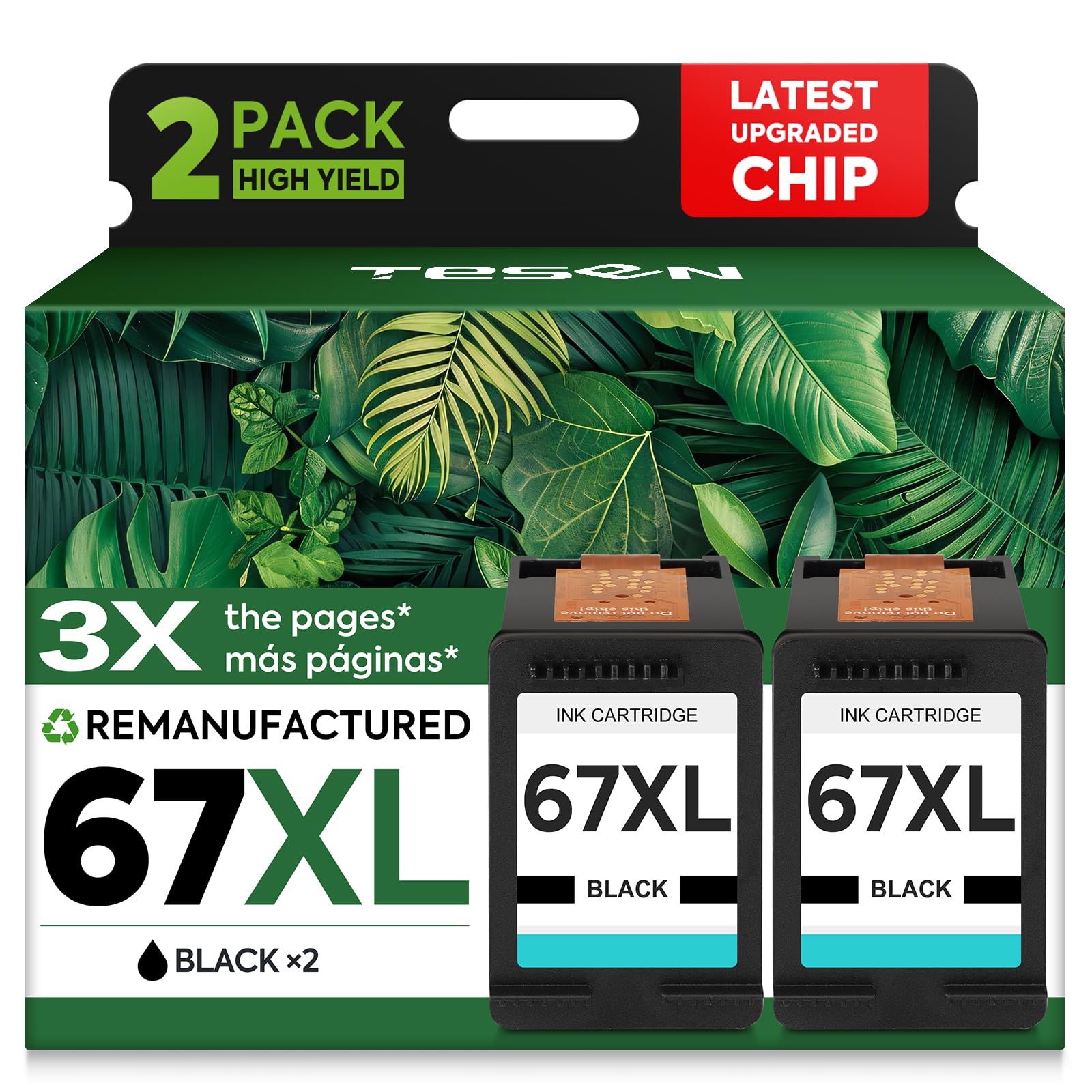 Photo 1 of 67XL Black Remanufactured Ink Cartridge Replacement for HP Ink 67 67XL Printer Ink use for DeskJet 2700 2700e 2755e 2855e 2800 4155e 4255e 4100 Envy 6400 6055 6055e 6455e Printer 2-Pack