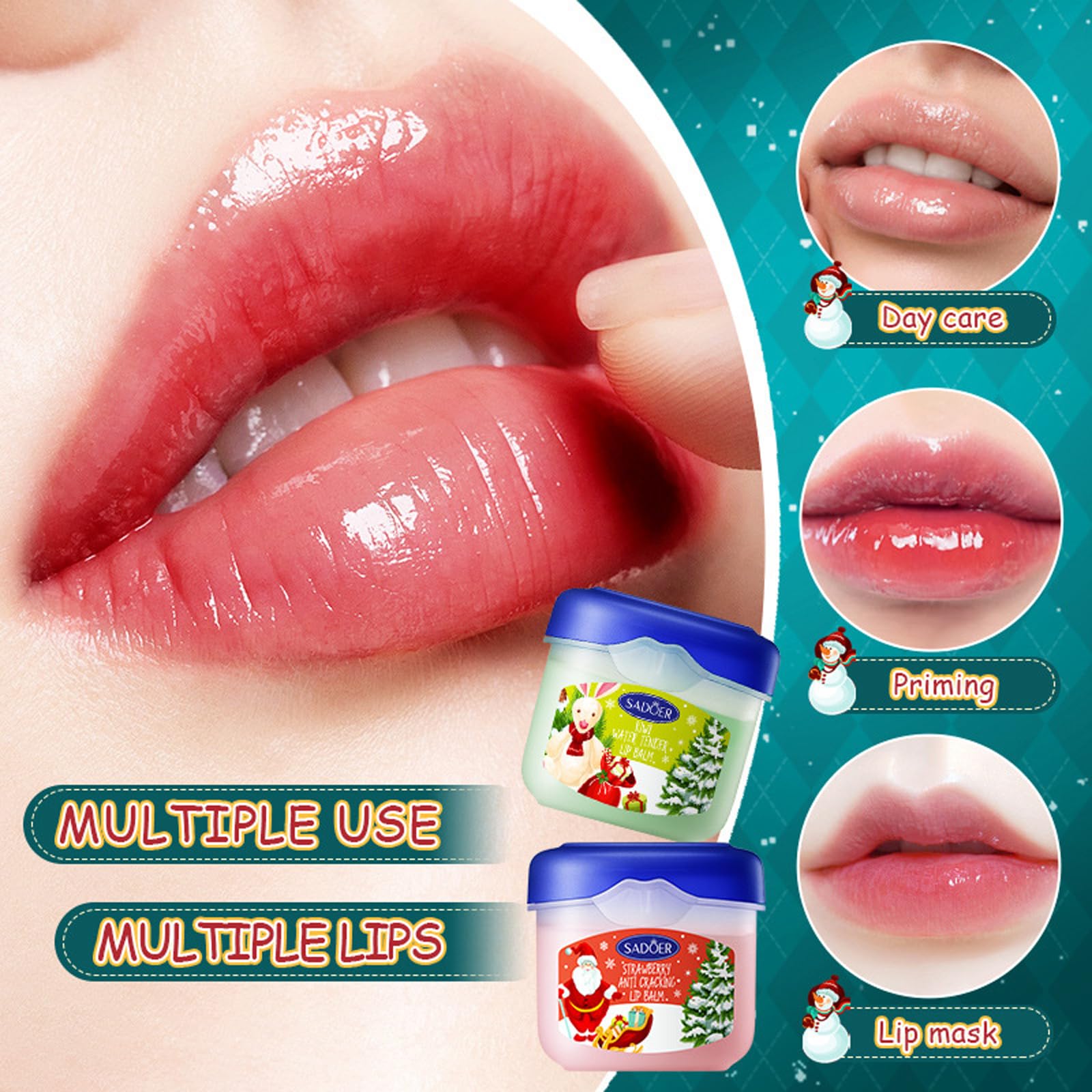 Christmas Lip Balm Set, 4 Packs Lip Balm Multipack, 3 Flavours Avocado, Strawberry, Kiwi - Image 3