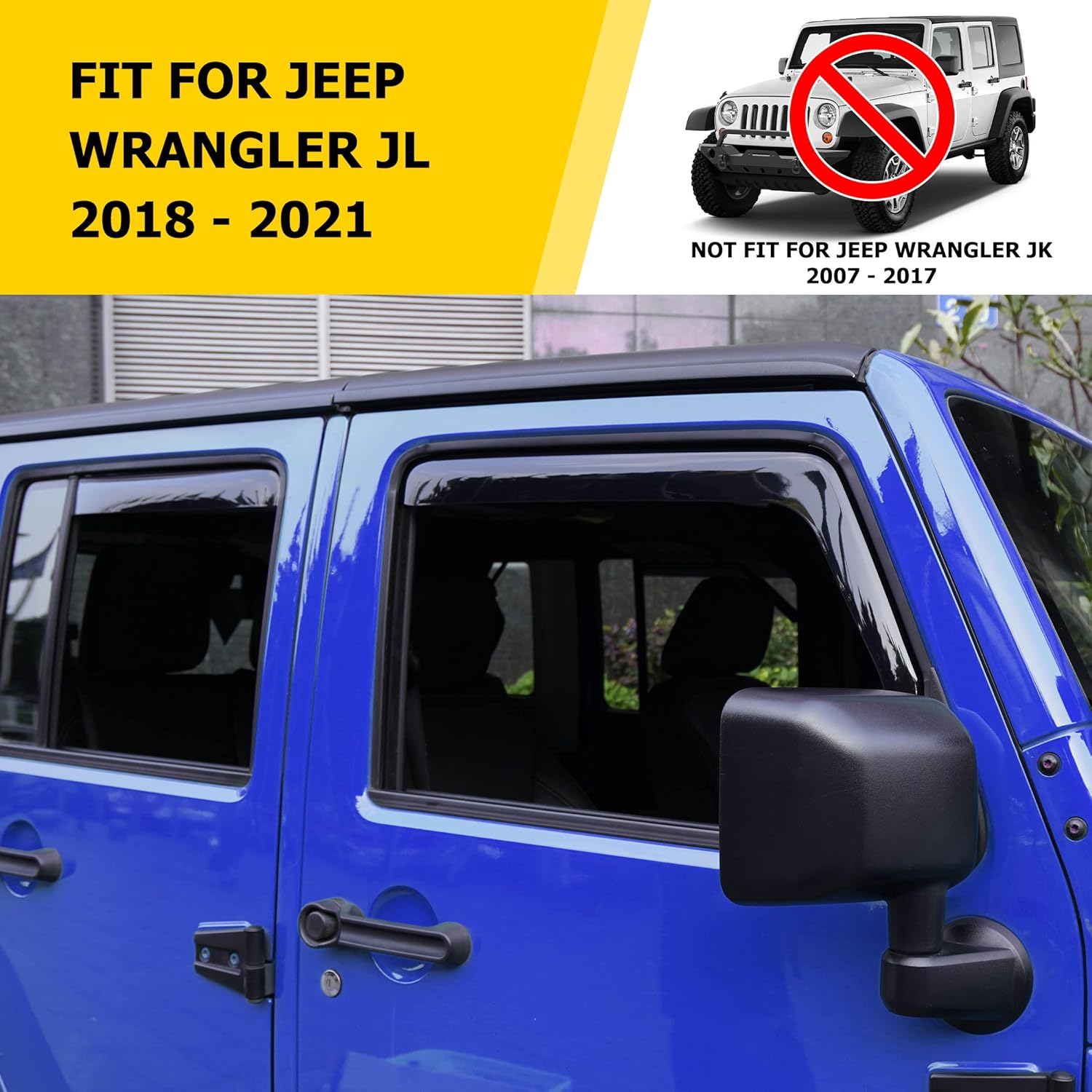 AUXMART Window Rain Guards for Jeep Wrangler JL/Gladiator JT 2018 2019 2020 2021 4-Door, in-Channel Side Window Deflectors Window Vent Visors (Not for JK, 4-Piece)