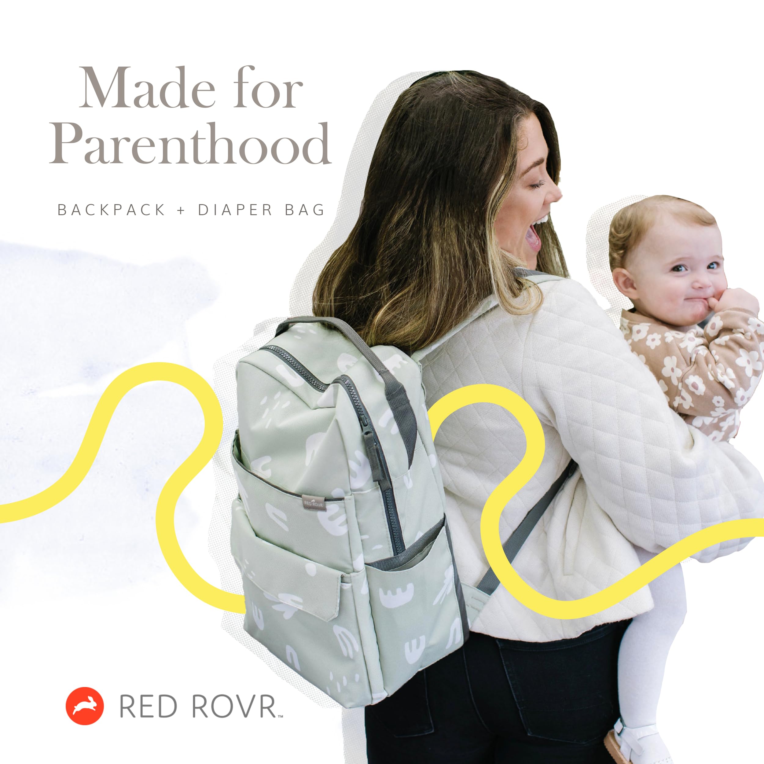 RED ROVR Roo - Mochila para pañales – 1 libra ligera, resistente al agua, lavable a máquina, organizador de bebé de 11 bolsillos