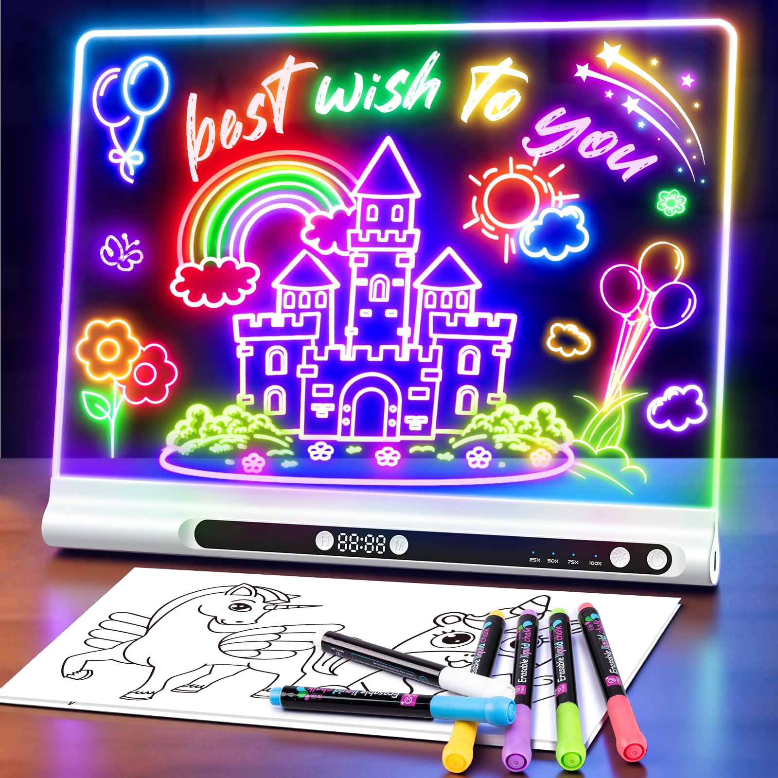 Amazon.co.jp: 16インチ充電式LEDお絵かきボード、タイマー&内蔵