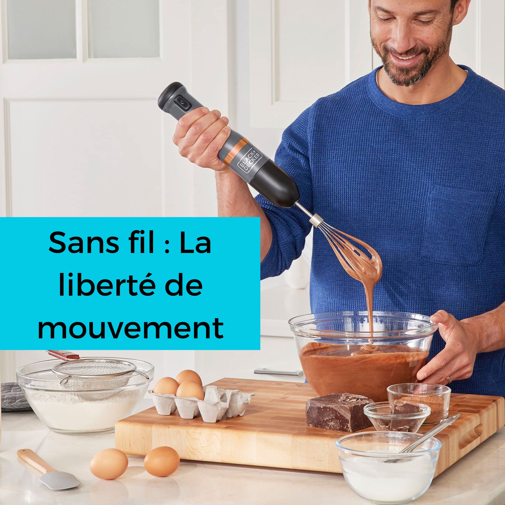 BLACK+DECKER Fouet Accessoire pour Robot de Cuisine Multifonction KitchenWand Mixeur Plongeant à Main Compact et Ergonomique BCKM101WHFF-XJ