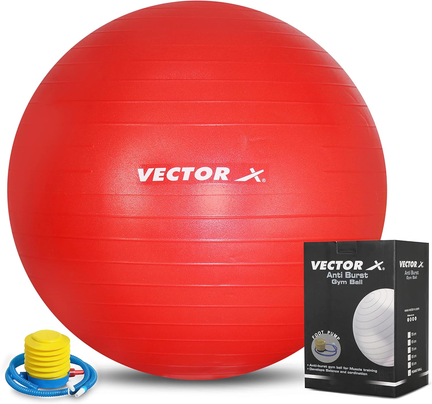 Vector X Gym Ball for Exercise Anti Burst Exercise Ball with Foot Pump for Workout Yoga Ball for Women and Men Swiss Ball for Balance Stability Training, Birthing Ball for Pregnancy, Fitness