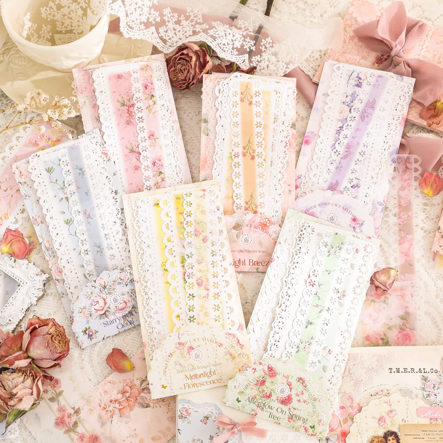Alideco 60pcs Scrapbook Paper, Vintage Lace Long Floral Scrapbooking Paper for Journaling Supplies, Decorative Craft Paper for Junk Journals (rouguangxuyu)