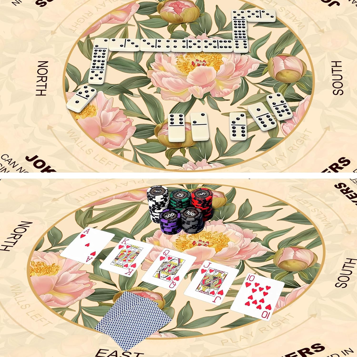 Floral Mahjong Mat (32"x32") Noise Reduction Non-Slip with Playing Instructions for Learning, American Mahjong Mat for Table with Carrying Bag for Mahjong, Poker, Board Games and Cards