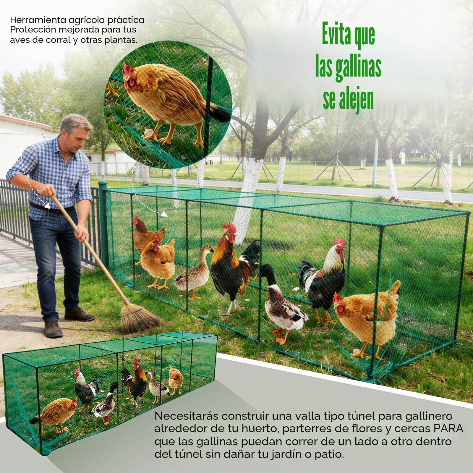 Gallinero, Túneles para Pollos de 320 * 80 * 80cm Rejilla Móvil y Grande para Aves de Corral al Aire Libre, Jaula de Pollo y Pájaros
