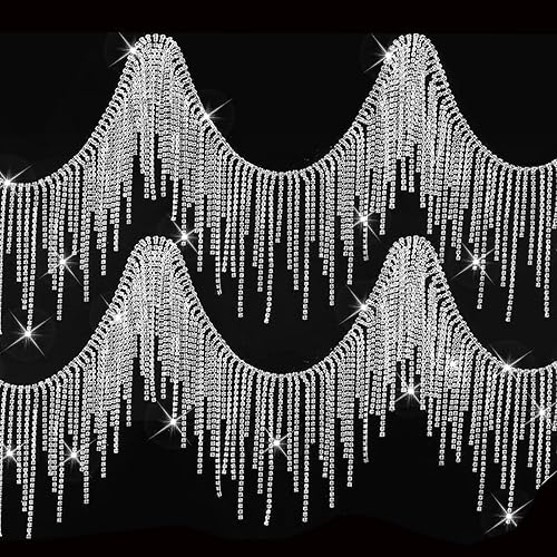 Miniatura 1 de JUWAIre Cinta de diamantes de imitación con flecos de diamantes de imitación, cinturón de flecos de diamantes de imitación, tiras de cadena de