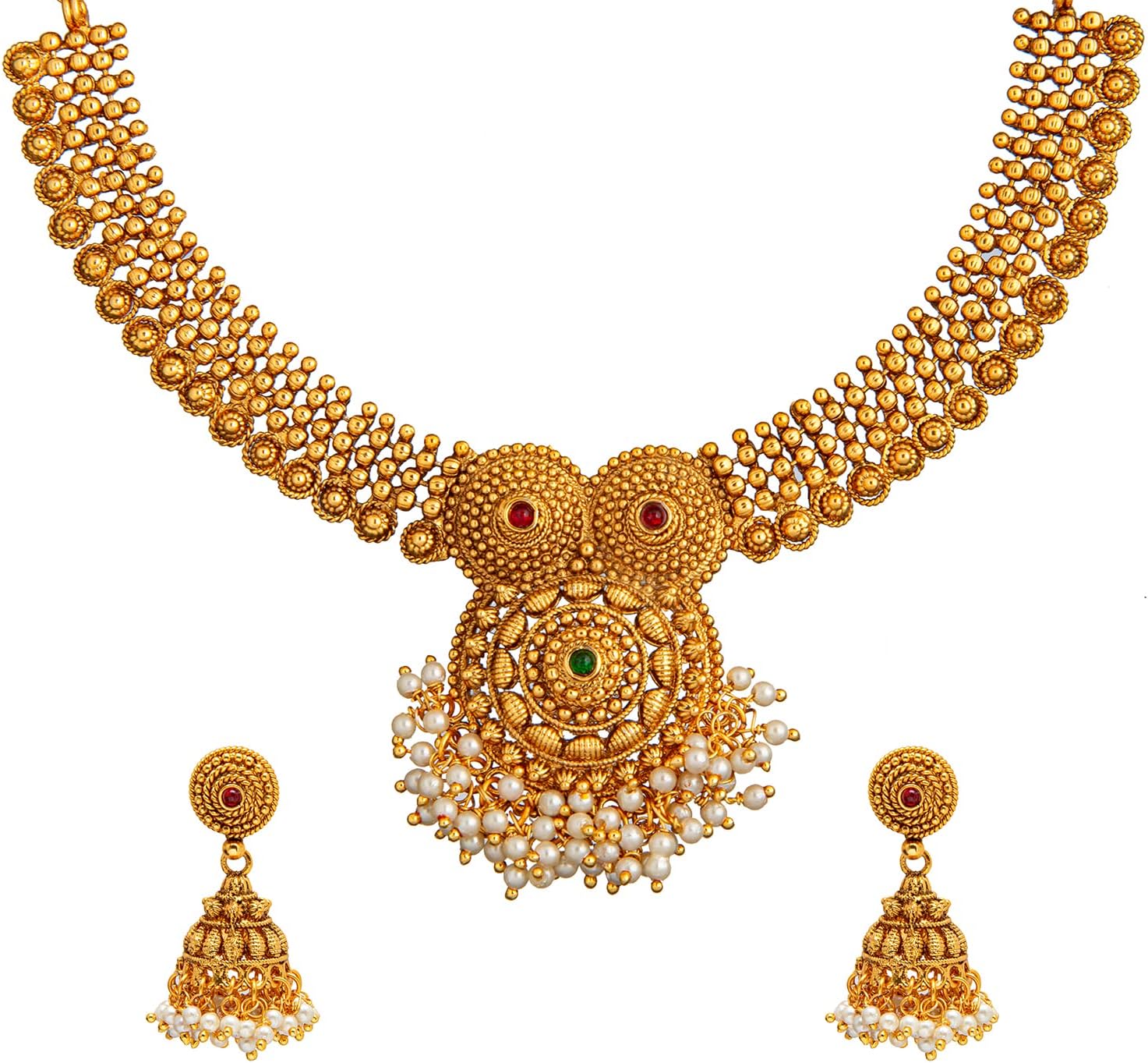 Bodha Traditional Indian Gold Plated Pearl Necklace Set with Jhumka Earrings for Women (SJN_77)