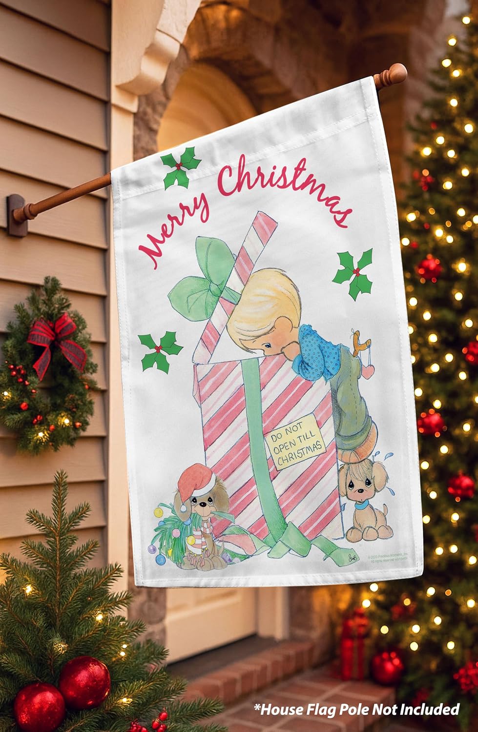 Flagology, Precious Moments Don't Open Till Christmas House Flag 28" x 40", Outdoor Flag, Exclusive Premium Fabric, Officially Licensed, Holiday Outdoor Décor