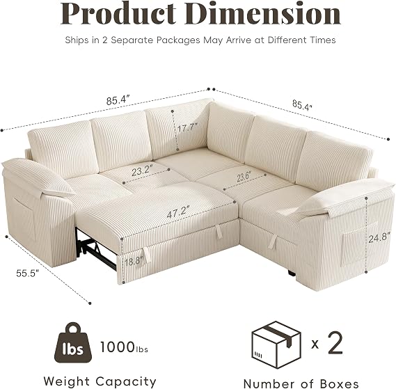 85 In L Shaped Modular Sectional Sofa Couch for Living Room, Beige