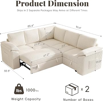 85 In L Shaped Modular Sectional Sofa Couch for Living Room, Beige