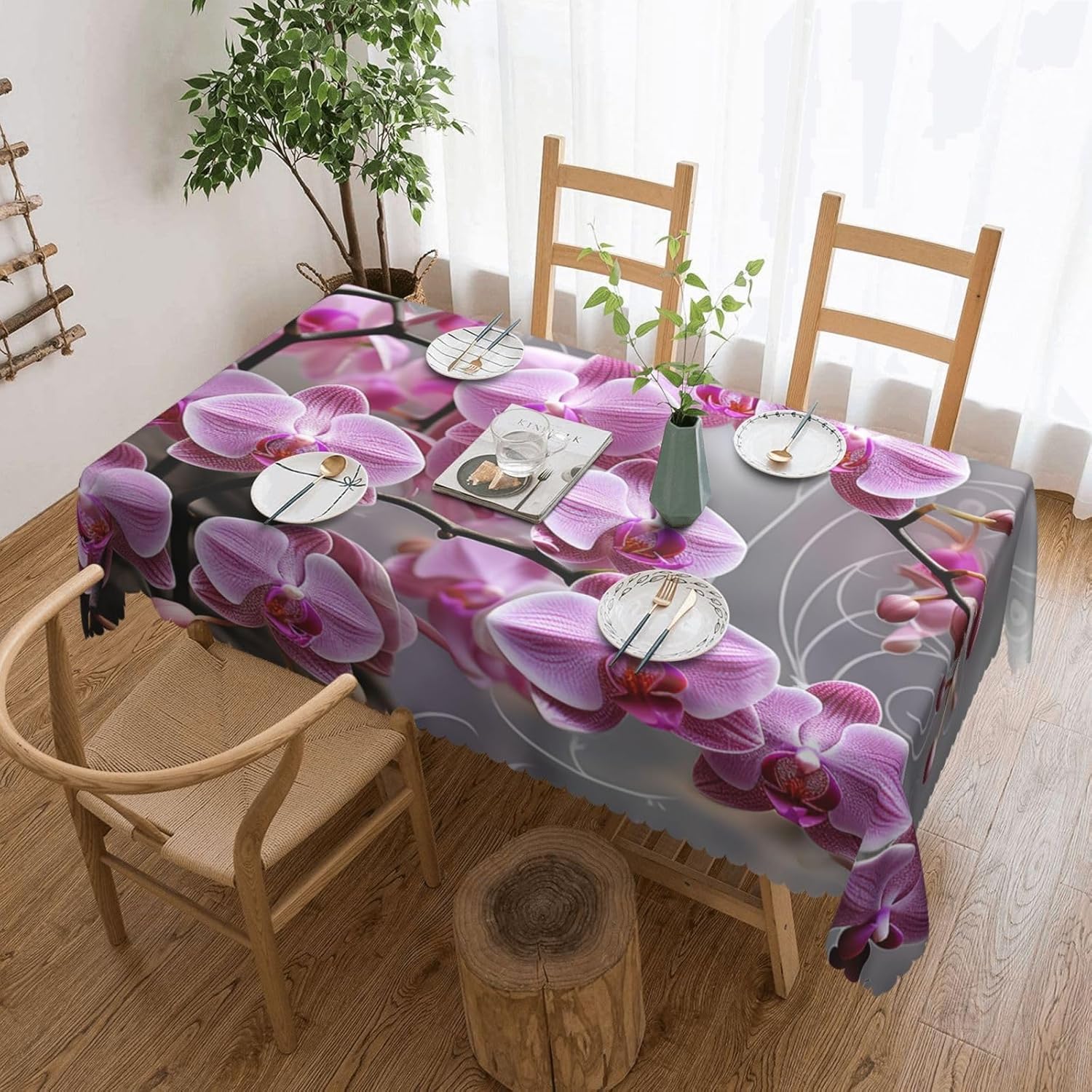 Mantel Mesa Rectangular Orquídea Morada, Manteles Antimanchas Orquídeas, 3D Impresión Mantel Impermeable Lavable para Cocina Salón Comedor, 140x300 cm Q.P1720